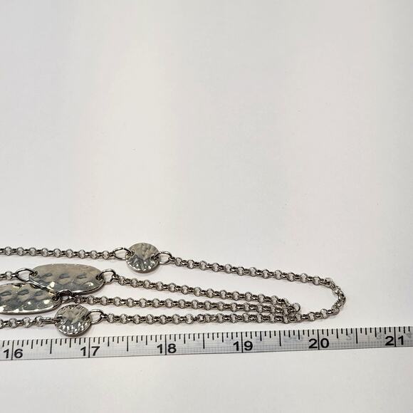 Multi Chain Hammered Disc Silver Tone Long Chain Necklace Layered Casual Jewelry - Picture 4 of 4